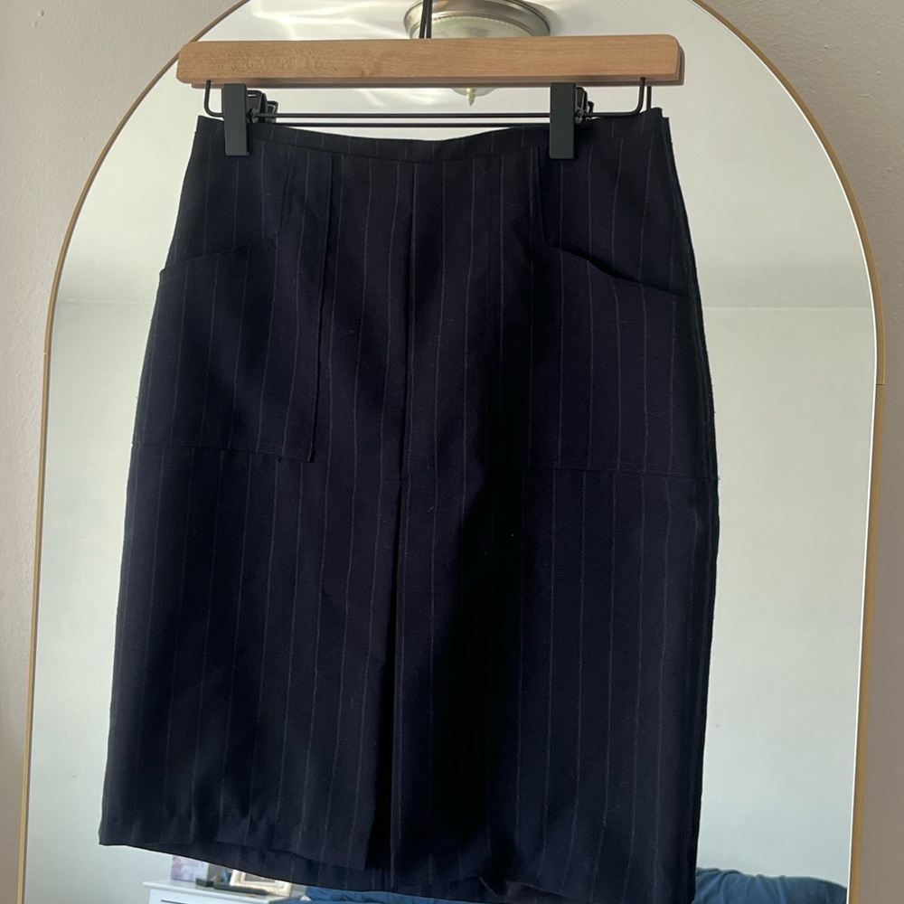 Vintage Pixie Yates Elegant Navy Pinstripe Skirt Size P